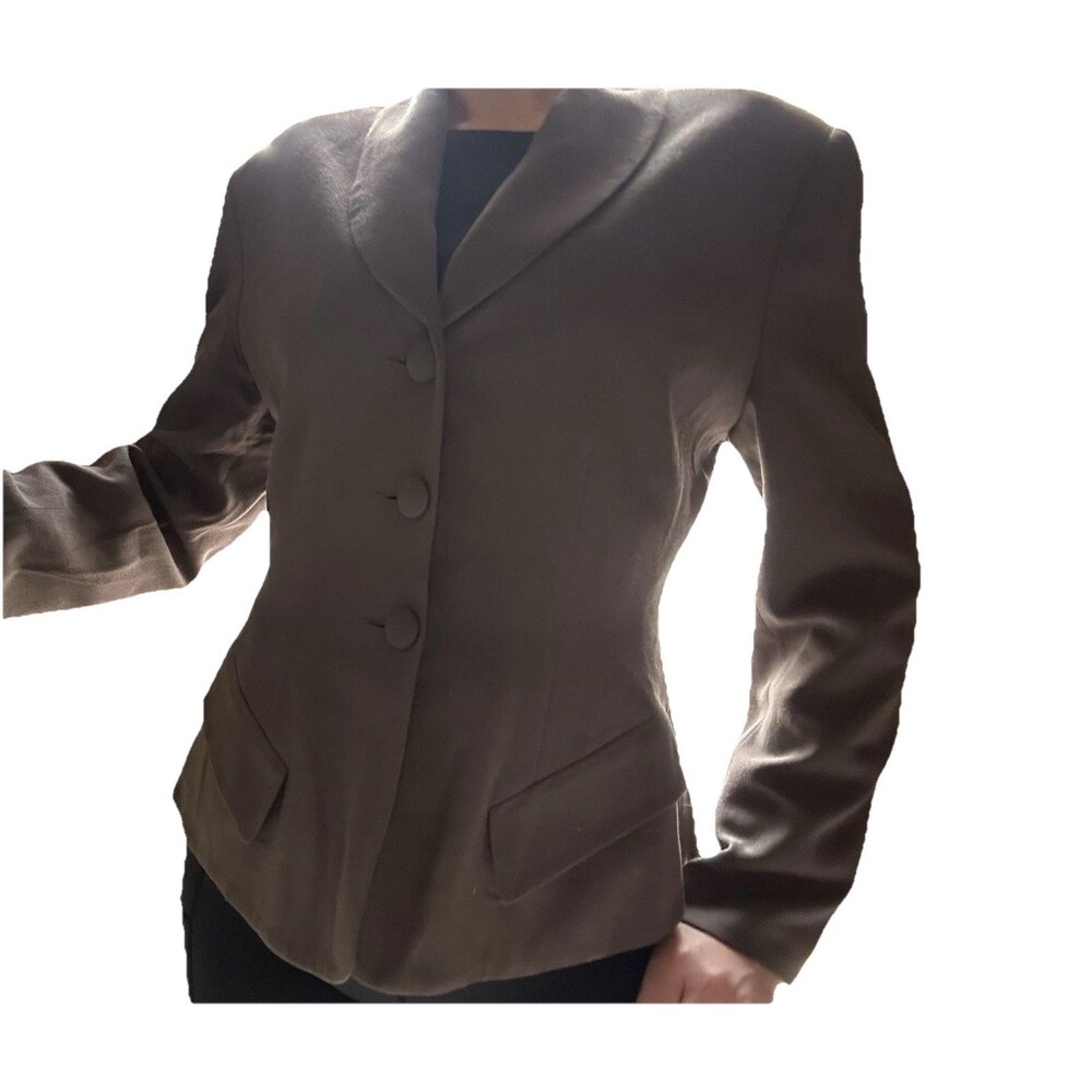 Vtg bebe San Francisco Crepe Blazer Jacket Size 8 Taupe Tailored Office Siren
